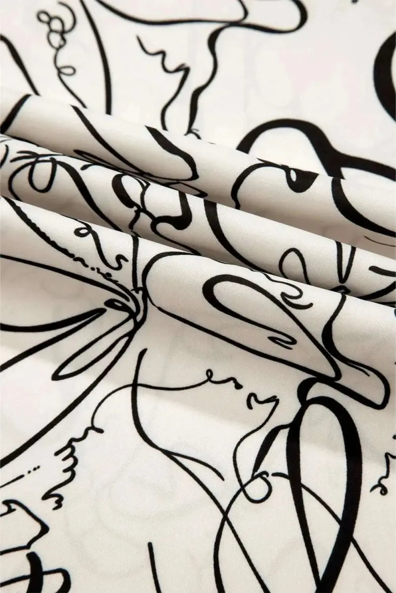 Printed Round Neck Three-Quarter Sleeve Blouse - Love Salve